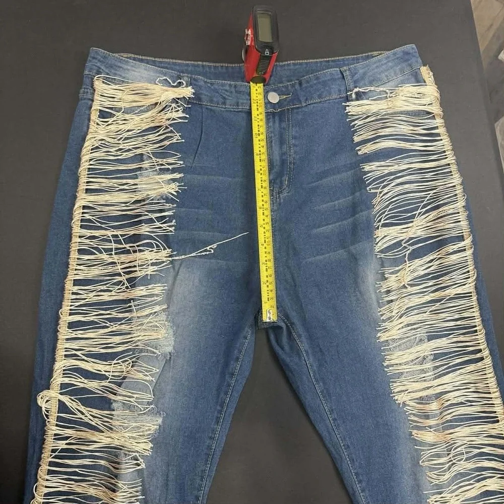 Plus Size Fringe Distressed‎ Skinny Jeans XXXL Boho Western Stretch Denim